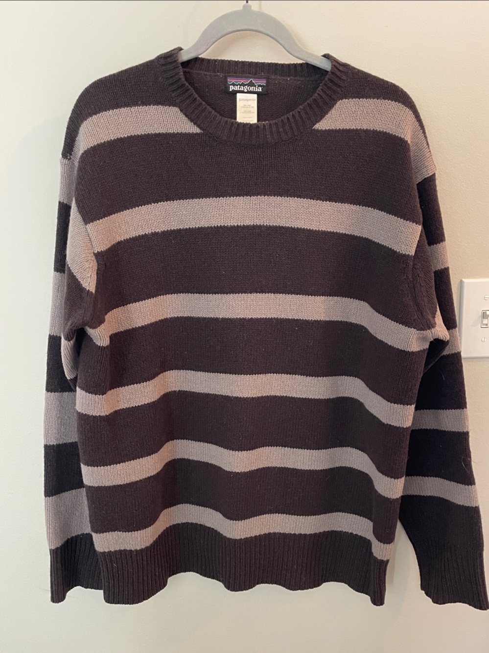 Patagonia Men’s Striped Crewneck Sweater — Brown & Taupe Gray